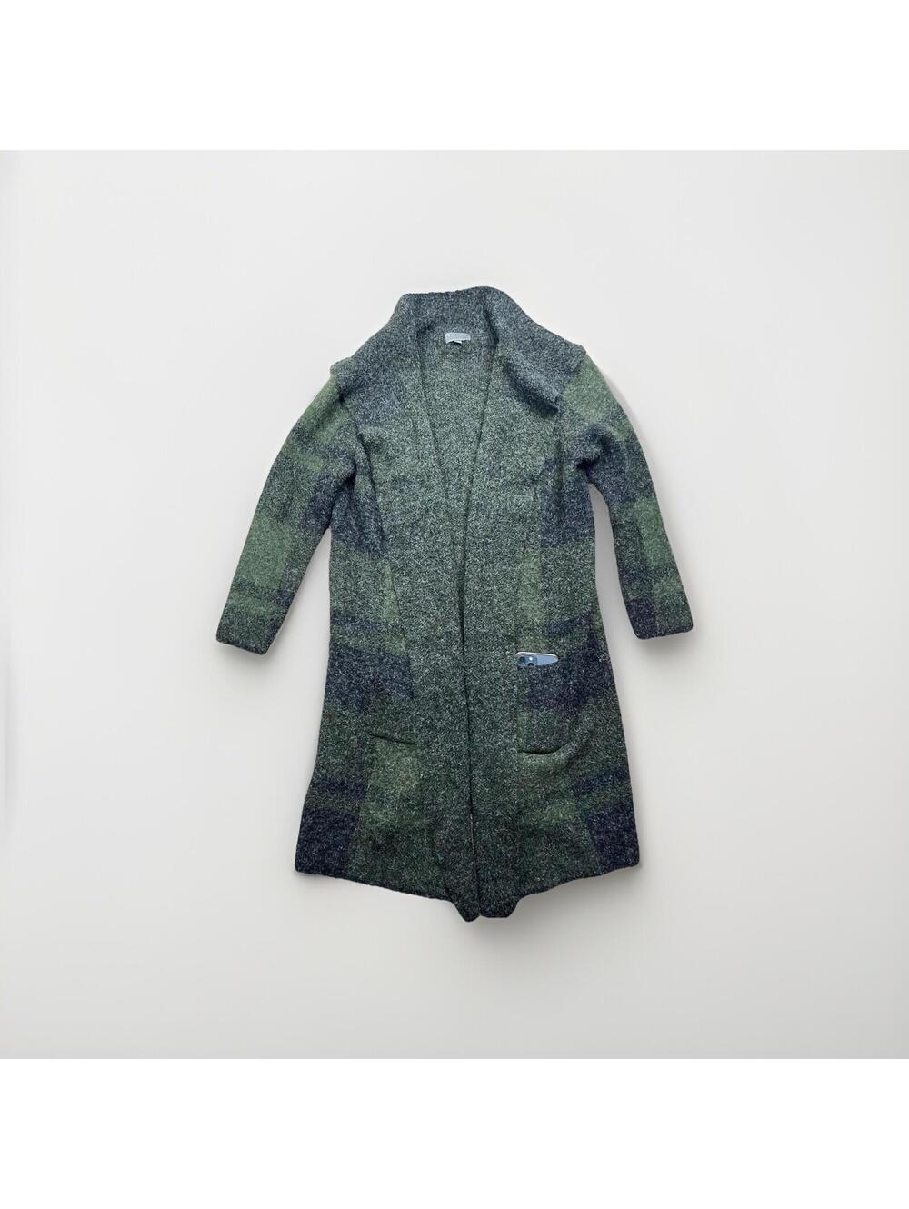 Joseph A Cardigan Sweater Womens Size M Charcoal Green Black Open Pockets